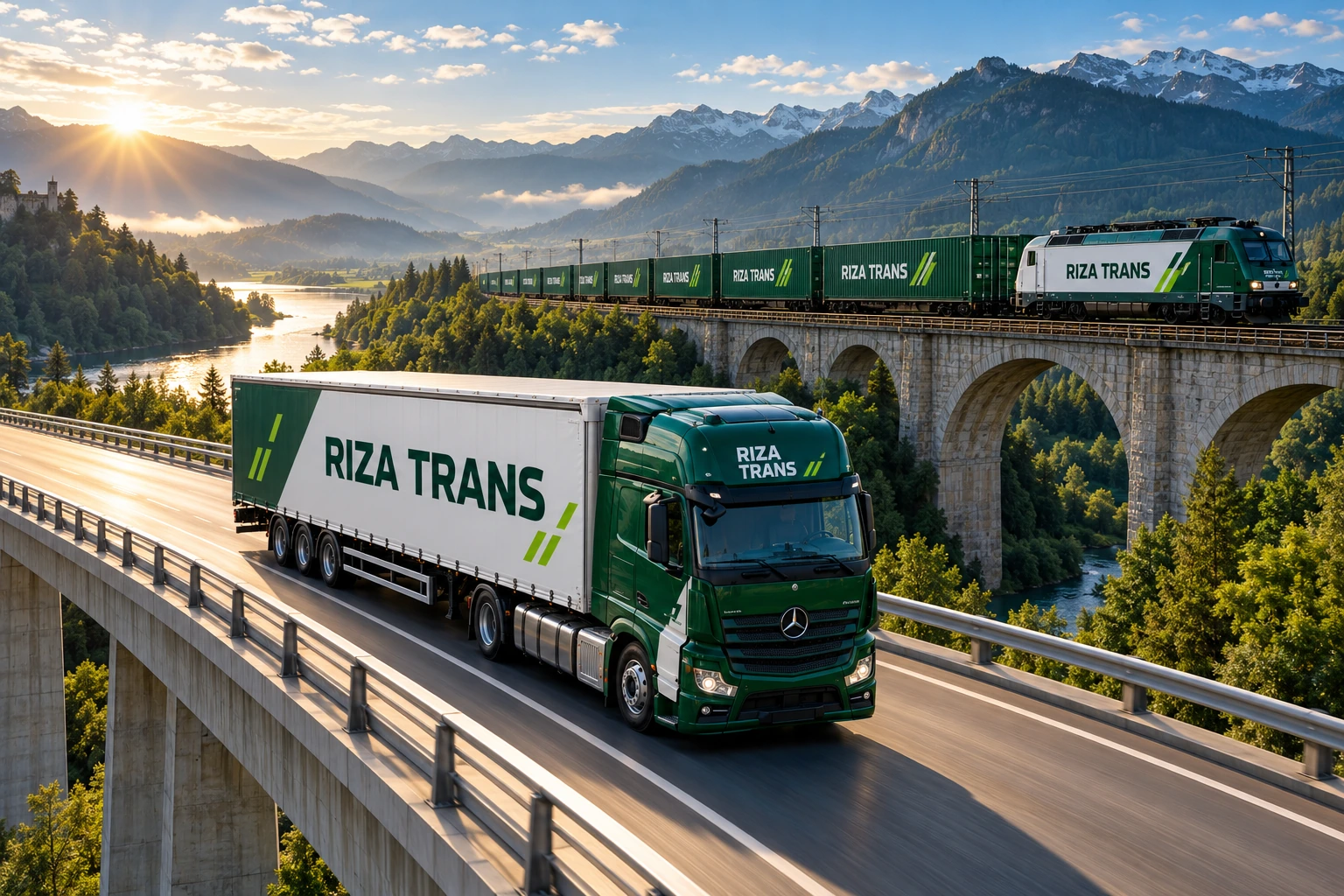 Международная логистика RIZA TRANS — фирменная визуализация RIZA TRANS