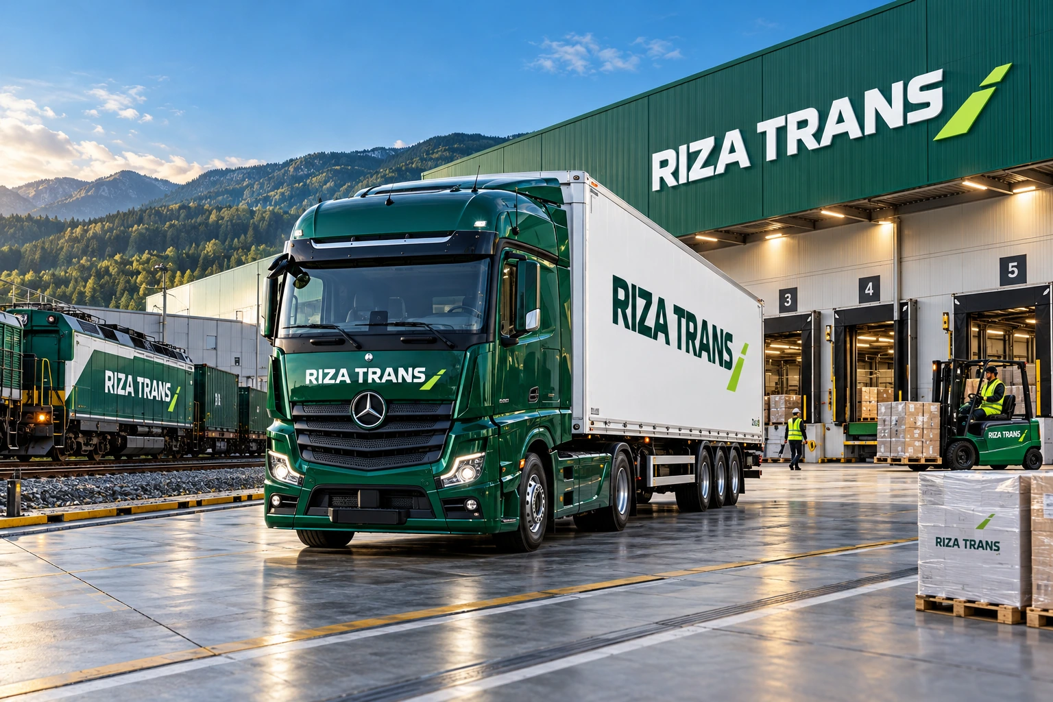 Международная логистика RIZA TRANS — фирменная визуализация RIZA TRANS